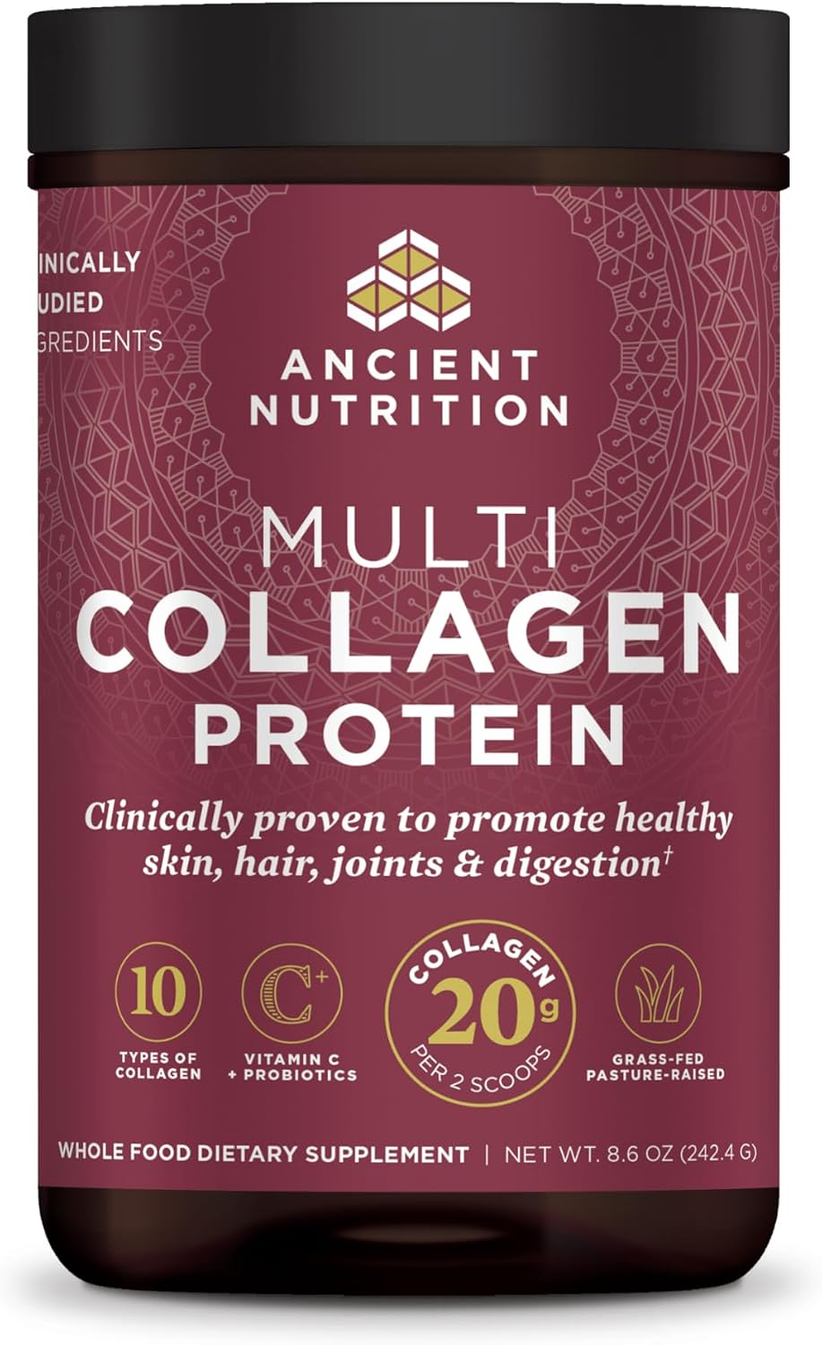 Ancient Nutrition Collagen Peptides Powder, Multi Collagen Protein, Women & Men, Vitamin C, Probiotics, Hydrolyzed Collagen, Supports Skin, Joints, Gut Health, Unflavored (40 Servings)