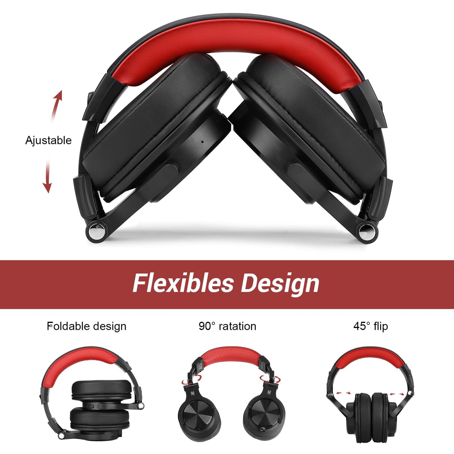OneOdio A70 Bluetooth Over-Ear Headphones, Hi-Res Wired DJ Studio - Black | Wireless over-ear headphones with 72H playtime, 3.5mm/6.35mm wired jacks for studio monitoring, mixing, guitar, amp and PC