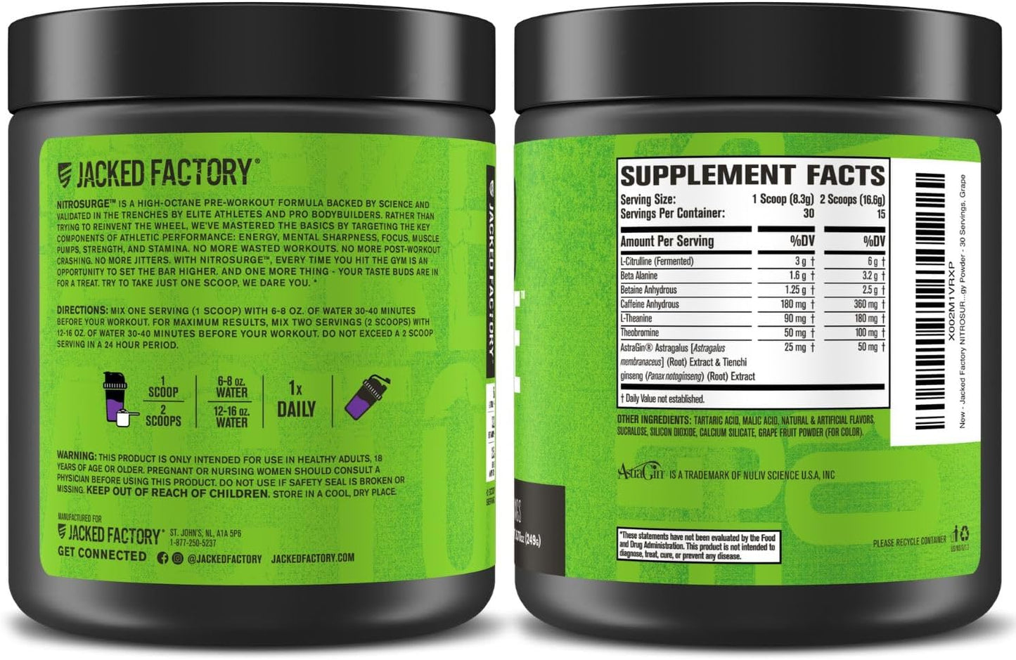 Jacked Factory NITROSURGE Pre Workout Supplement - Endless Energy, Instant Strength Gains, Clear Focus, Intense Pumps - NO Booster & Preworkout Powder with Beta Alanine - 30 Servings, Cherry Limeade