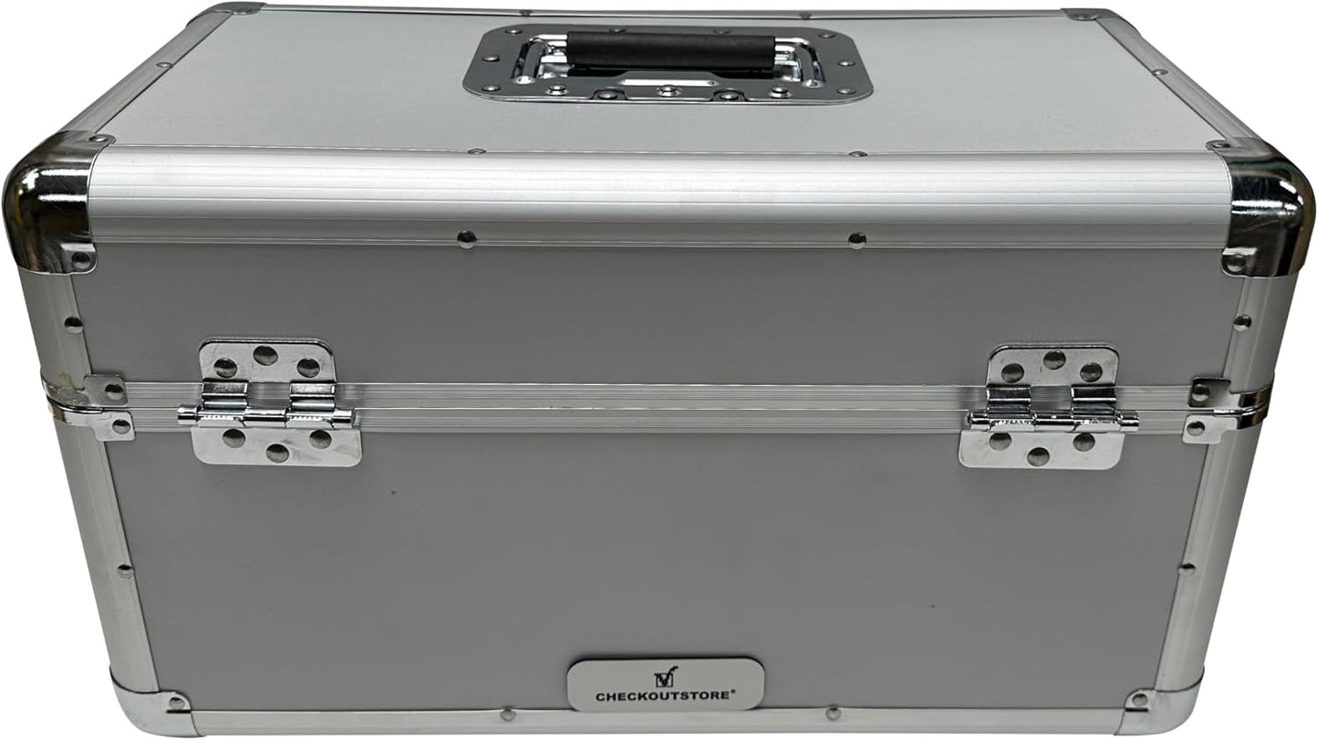 CheckOutStore Silver Aluminum 7" 45 RPM Record Storage Box (Holds Up to 200 Records)