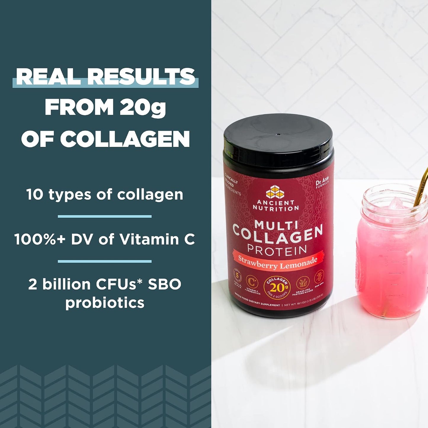 Ancient Nutrition Collagen Peptides Powder, Multi Collagen Protein, Women & Men, Vitamin C, Probiotics, Hydrolyzed Collagen, Supports Skin, Joints, Gut Health, Unflavored (40 Servings)