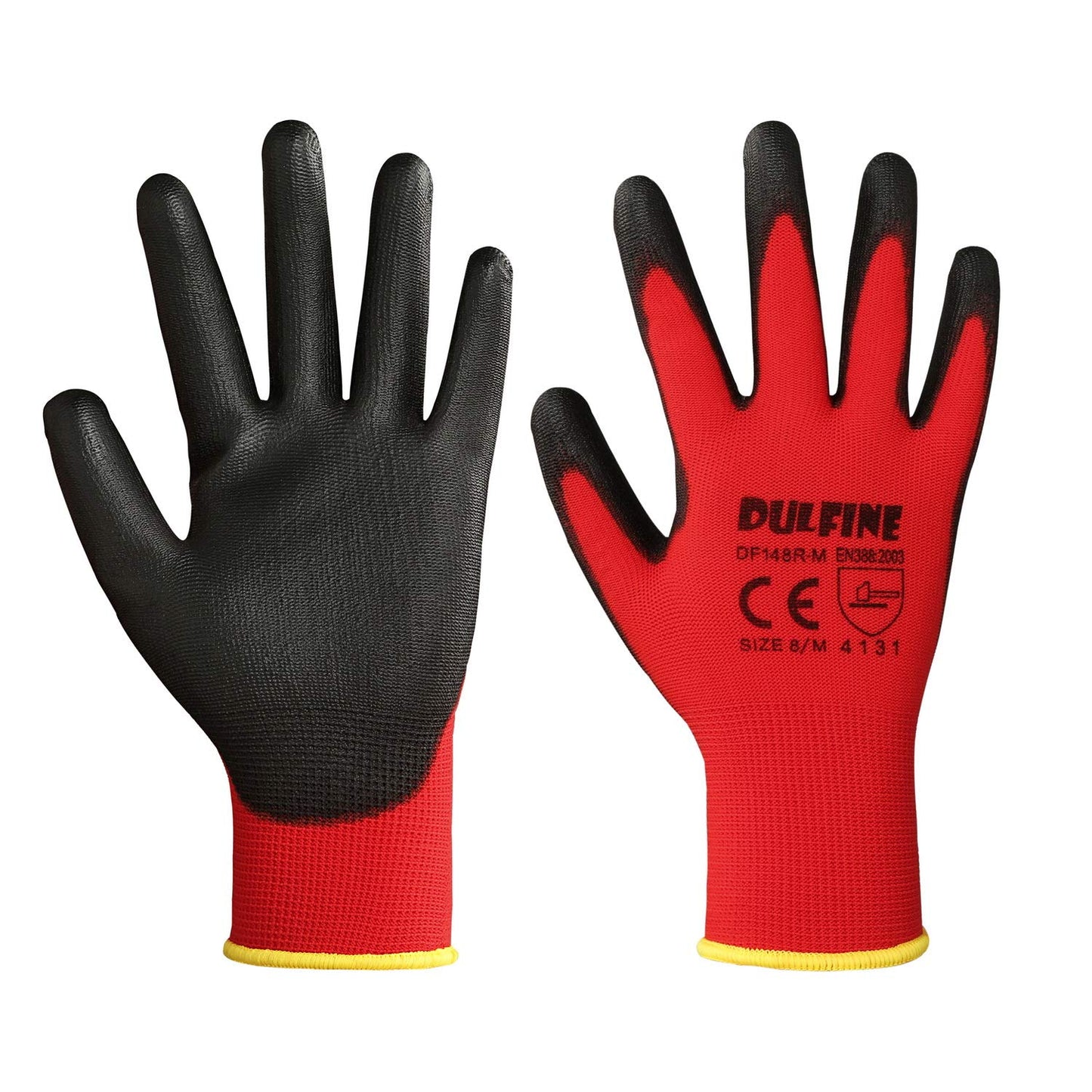 DULFINE Safety Work Gloves for Men & Women, PU Coated Seamless Knit Grip