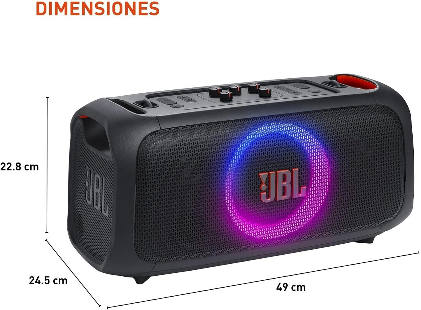 JBL PartyBox On-the-Go Essential - Portable Party Speaker - Black | Amazing JBL Pro Sound, Synched light show, JBL wireless microphone included, IPX4 splashproof protection