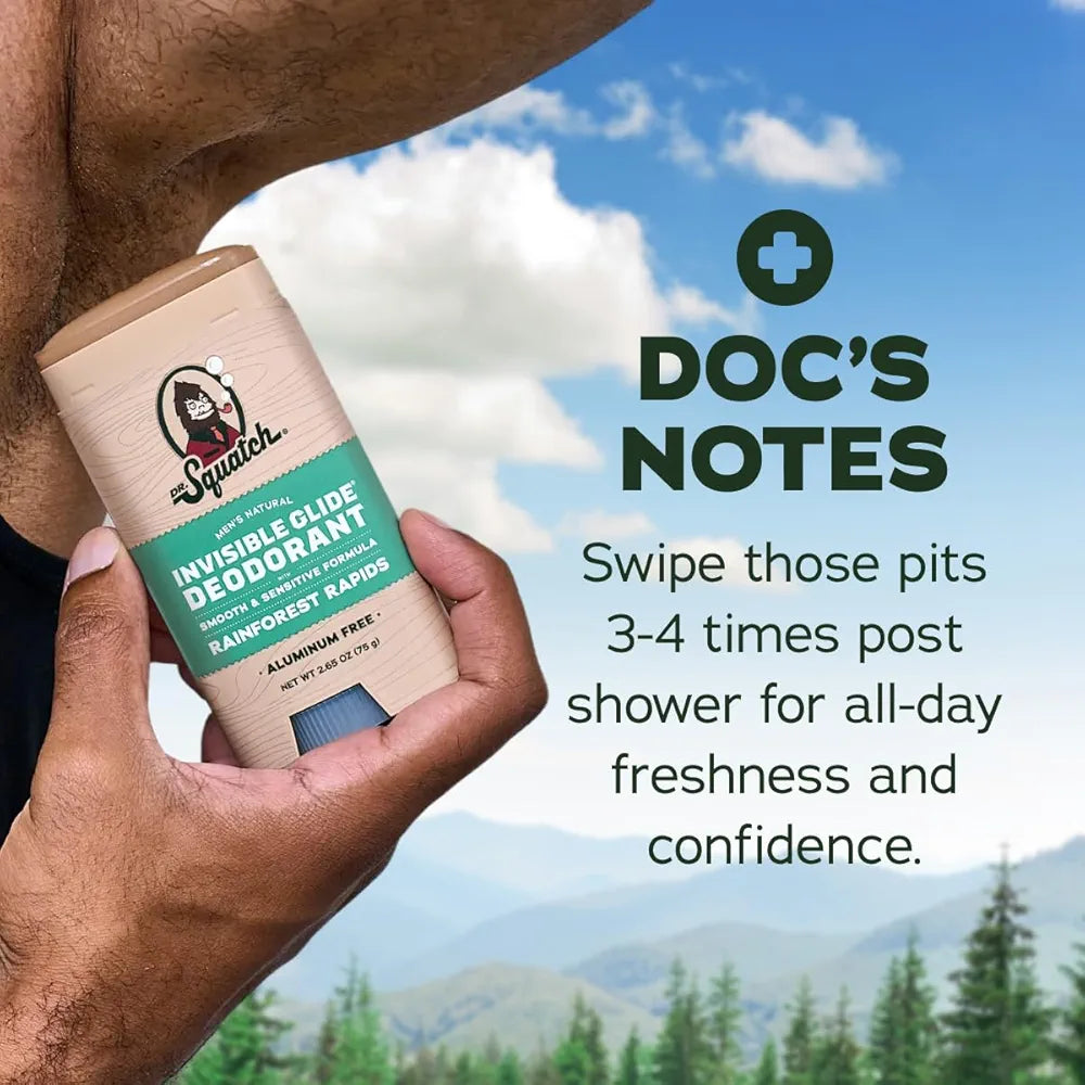 Dr. Squatch Invisible Glide Natural Men’s Deodorant – Smooth Glide, No Stains – Aluminum Free Deodorant Men – Safe for Sensitive Skin – Coconut Castaway + Rainforest Rapids, 2.65oz 