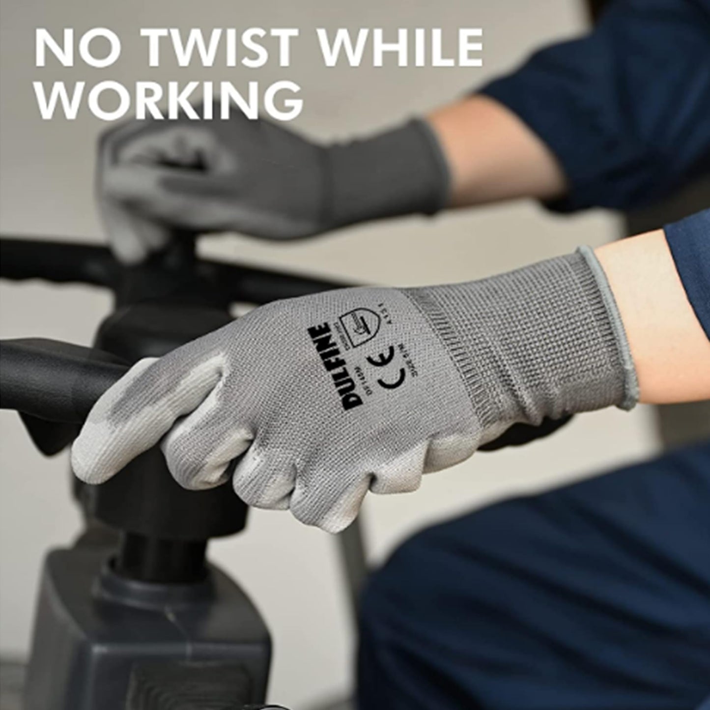 DULFINE Safety Work Gloves for Men & Women, PU Coated Seamless Knit Grip