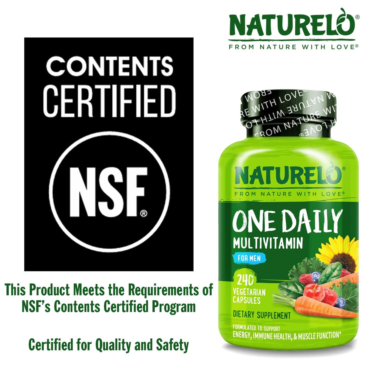 NATURELO Mens Multivitamins - One Daily Multivitamin for Men with Vitamins, Minerals & Organic Whole Foods, Boost Energy & Health, Non-GMO, 120 Vegetarian Capsules