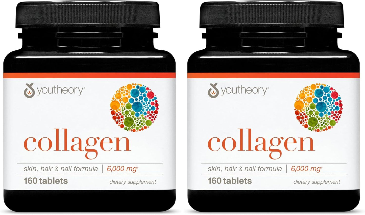 Youtheory Advanced Collagen - 6,000 mg Hydrolyzed Collagen Peptides - Includes Antioxidants & Contains Vitamin C - Hair Growth, Nails, Joint Health & Bone Support* - 290 Tablets (48-Day Supply)