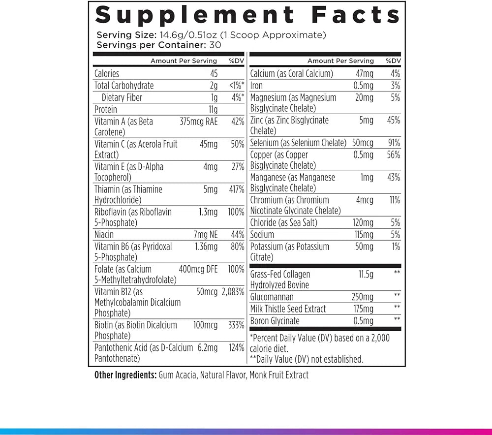 Livingood Daily Collagen Powder for Women and Men, Vanilla, Grass Fed Protein, Hydrolyzed Collagen Peptides with Vitamin C & Multi Vitamins for Hair, Skin, Nail & Gut Health, Gluten Free, 30 Servings