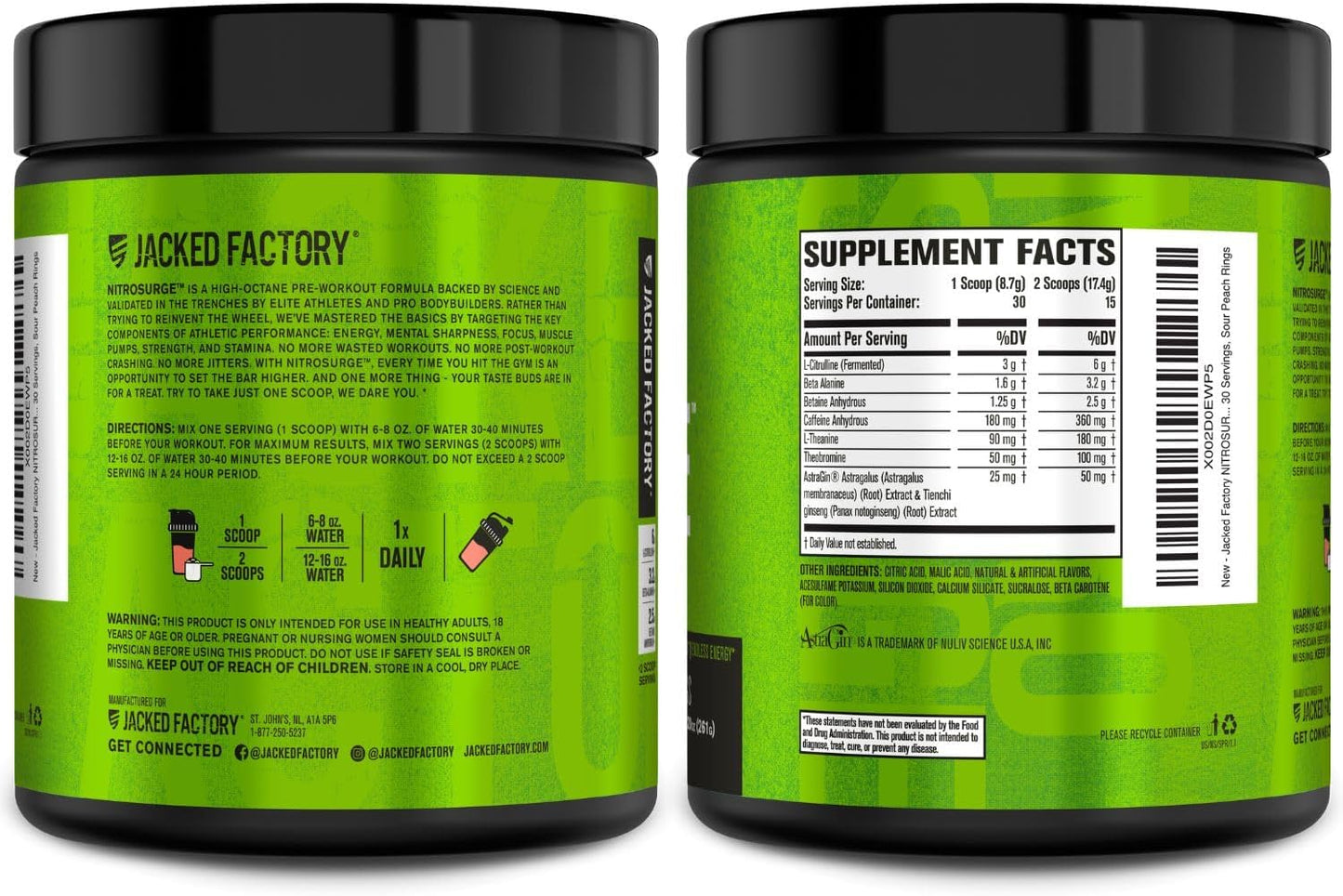 Jacked Factory NITROSURGE Pre Workout Supplement - Endless Energy, Instant Strength Gains, Clear Focus, Intense Pumps - NO Booster & Preworkout Powder with Beta Alanine - 30 Servings, Cherry Limeade