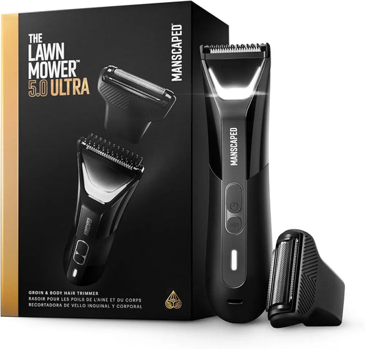 MANSCAPED The Lawn Mower 5.0 Ultra Groin & Body Hair Trimmer – Professional Waterproof Wet/Dry Groomer with Dual-Head SkinSafe Blades, USB-C Rechargeable, and Travel Case
