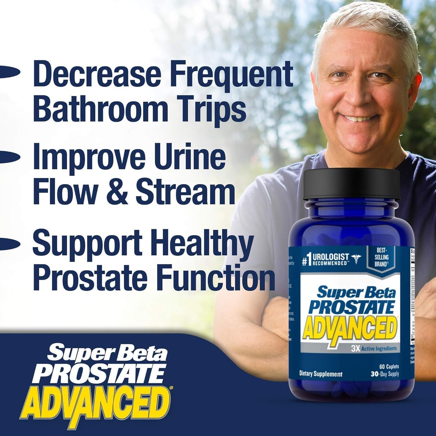 SUPER BETA PROSTATE Advanced Prostate Supplement for Men – Reduce Bathroom Trips, Promote Sleep, Support Urinary Health & Bladder Emptying. Beta Sitosterol not Saw Palmetto. (60 Caplets, 1-Bottle)
