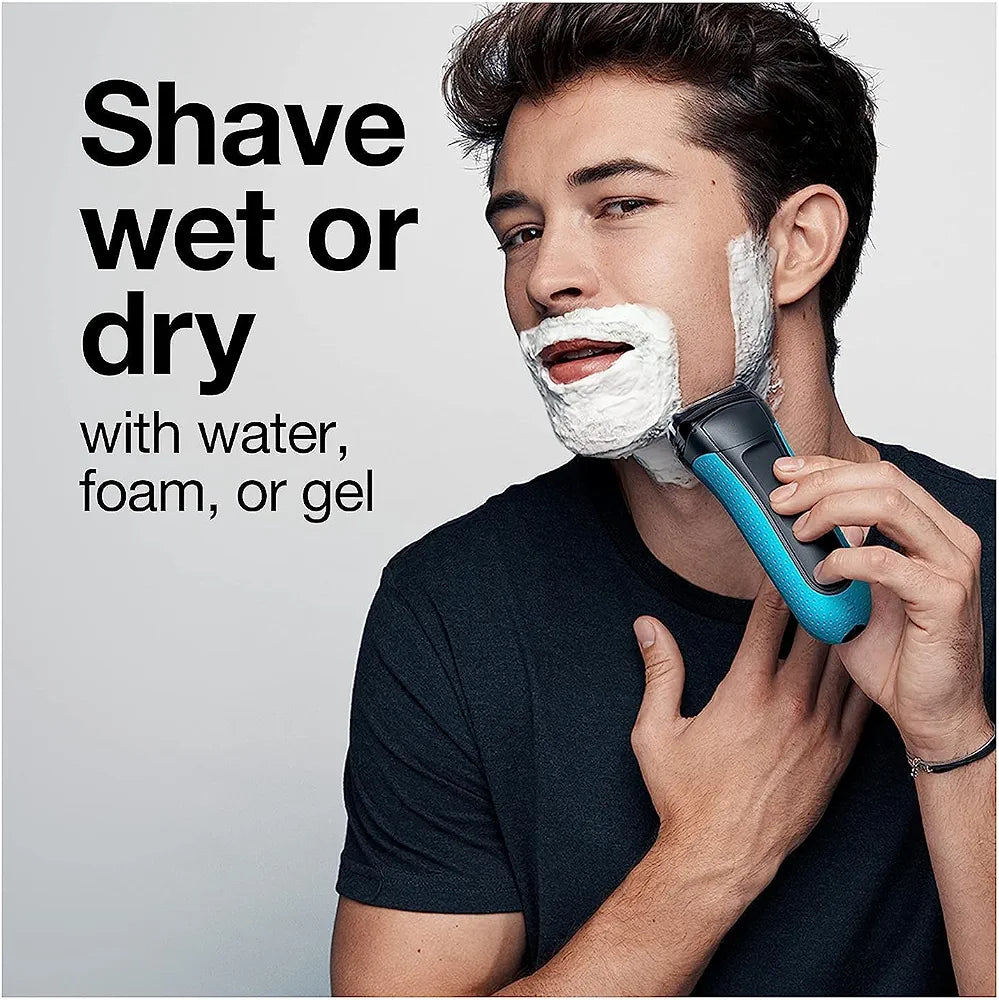 Braun Series 3 Electric Foil Shaver for Men with Precision Trimmer, Rechargeable Wet & Dry Use, Blue/Black, 4-Piece Set