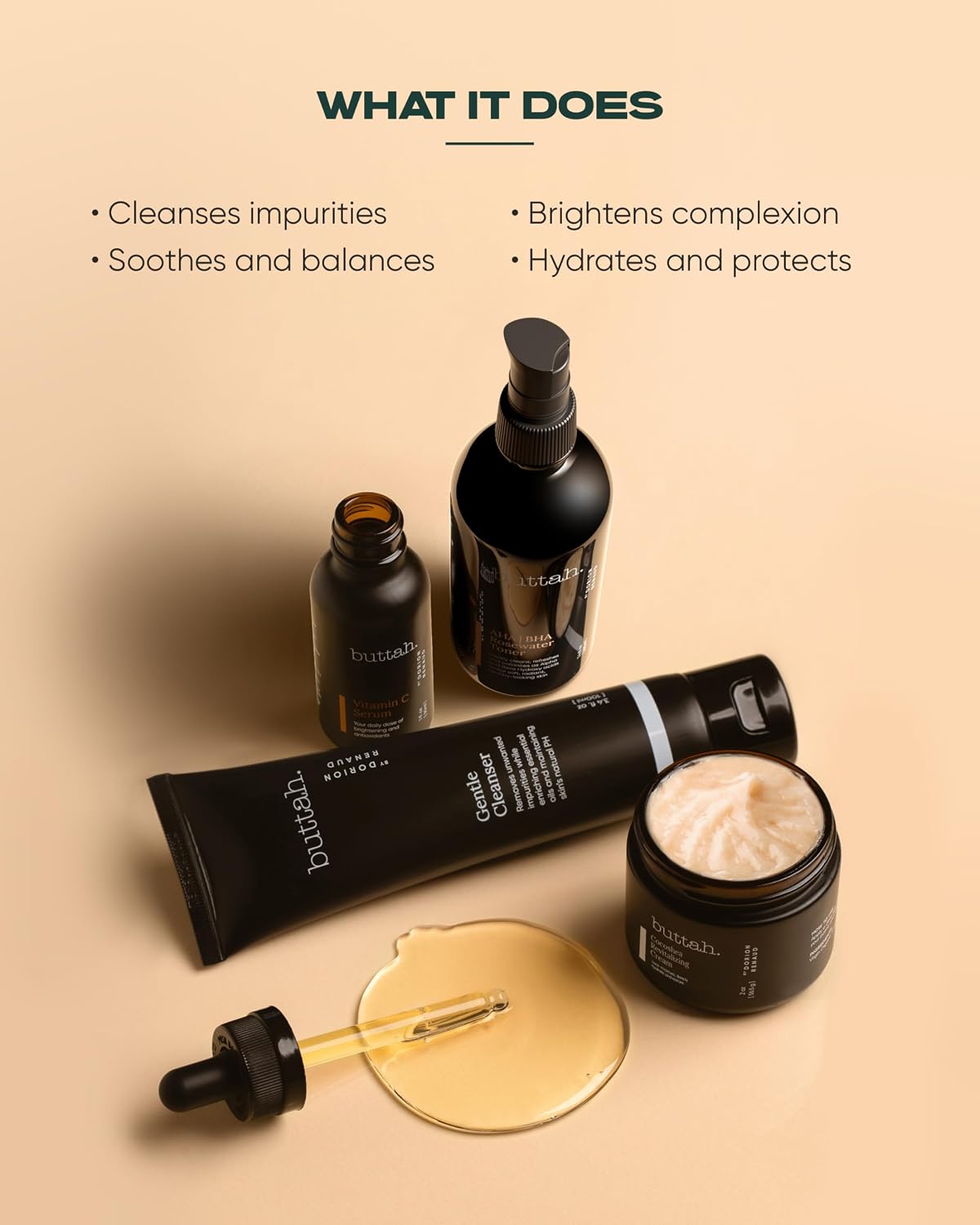 Buttah Skin Supreme Kit for Melanin Rich Skin | CocoShea Revitalizing Cream 2 oz | Vitamin C Serum 1 oz | Cleanser 3.4 oz | Rosewater Toner 3.4 oz | Black Owned Skincare