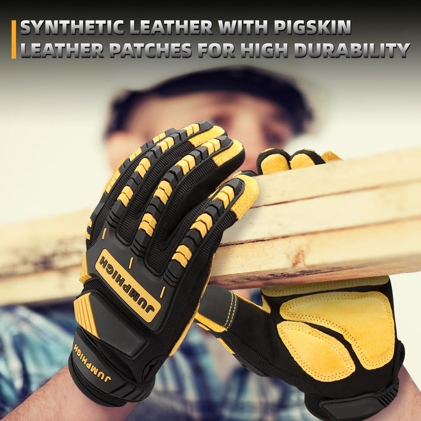 Safety Work Gloves, Men's Utility Mechanic Working Gloves for All Purpose, Touchscreen Compatible, Flexible Breathable Fit, Knuckles & Palm (M)