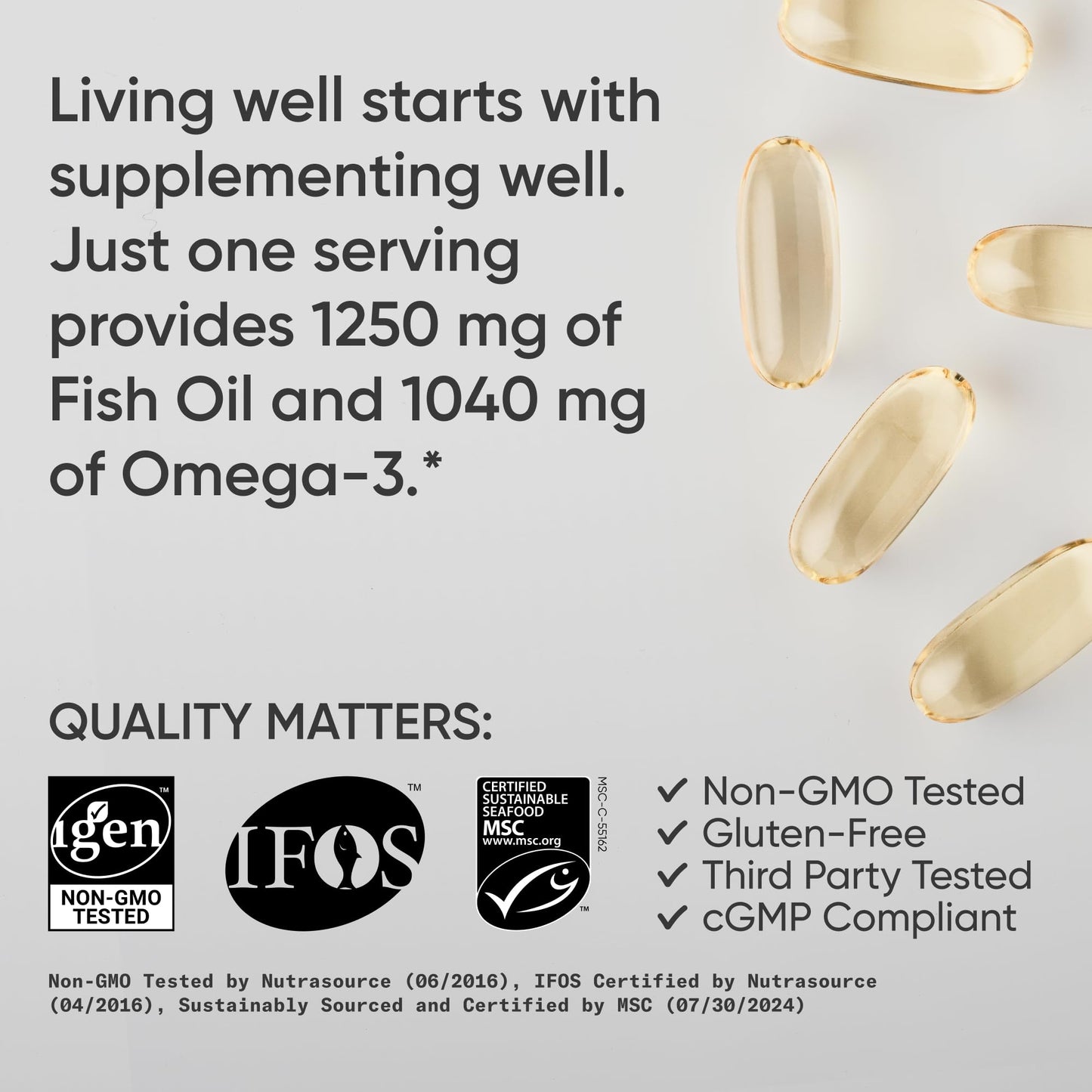 Sports Research® Omega-3 Fish Oil 1250mg from Wild Alaska Pollock, 30 Count | Always Fresh Never Fishy | 690mg EPA 260mg DHA per Softgel · Heart & Brain Health* · MSC Certified Sustainable - 30 Servings