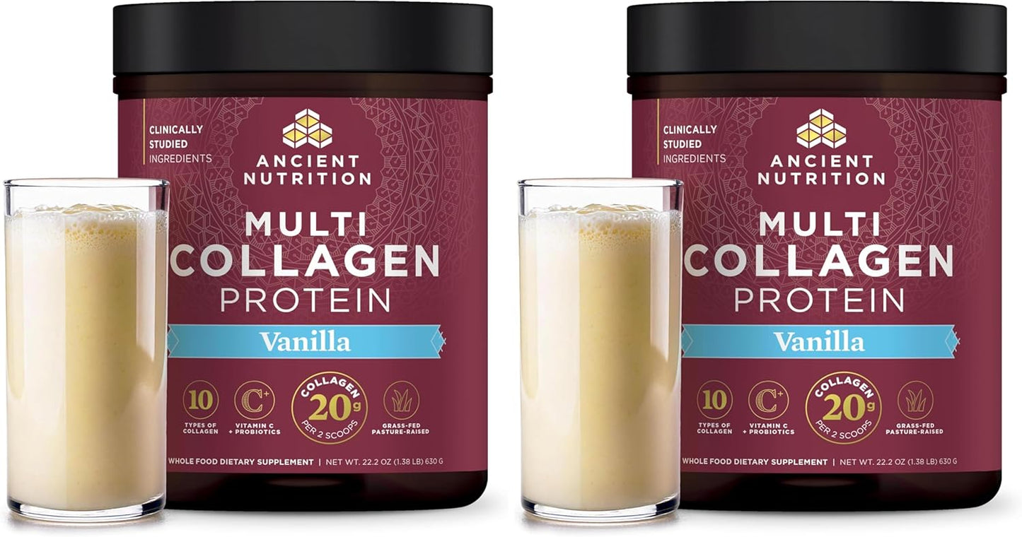 Ancient Nutrition Collagen Peptides Powder, Multi Collagen Protein, Women & Men, Vitamin C, Probiotics, Hydrolyzed Collagen, Supports Skin, Joints, Gut Health, Unflavored (40 Servings)