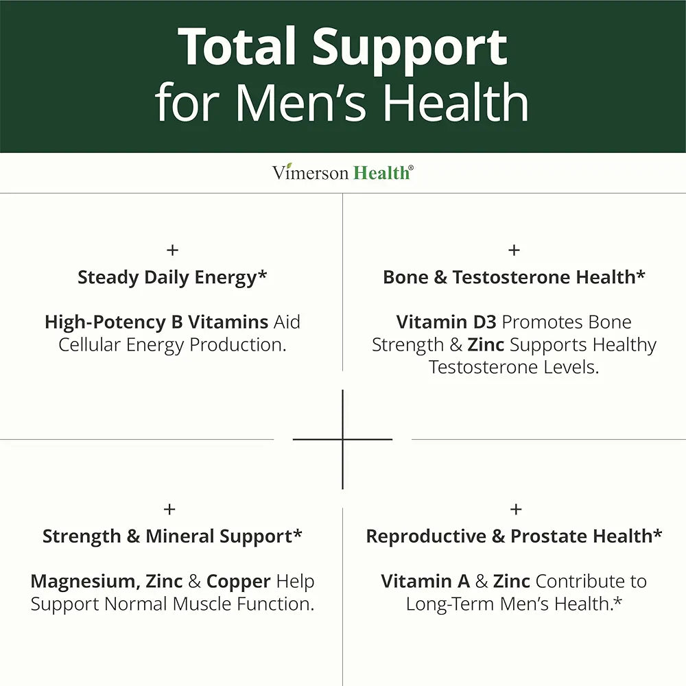 Vimerson Health Multivitamin for Men: Methylated B Vitamins, Chelated Minerals and Bioavailable D3 for Focus and Energy Support – Daily Mens Multivitamins and Multiminerals – 60 Capsules
