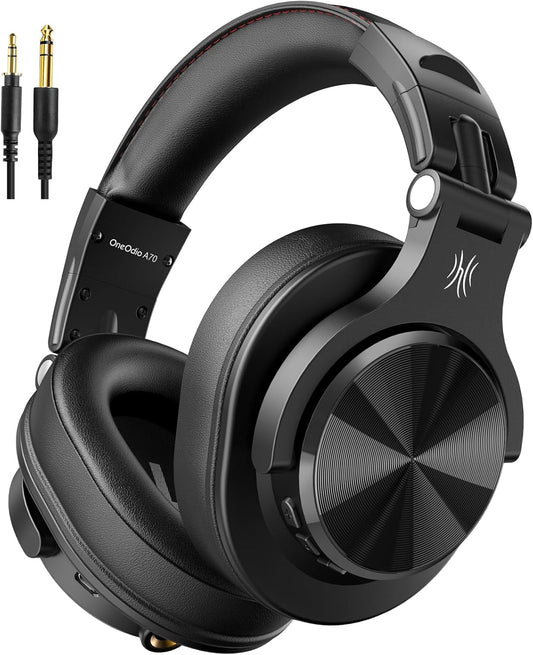 OneOdio A70 Bluetooth Over-Ear Headphones, Hi-Res Wired DJ Studio - Black | Wireless over-ear headphones with 72H playtime, 3.5mm/6.35mm wired jacks for studio monitoring, mixing, guitar, amp and PC