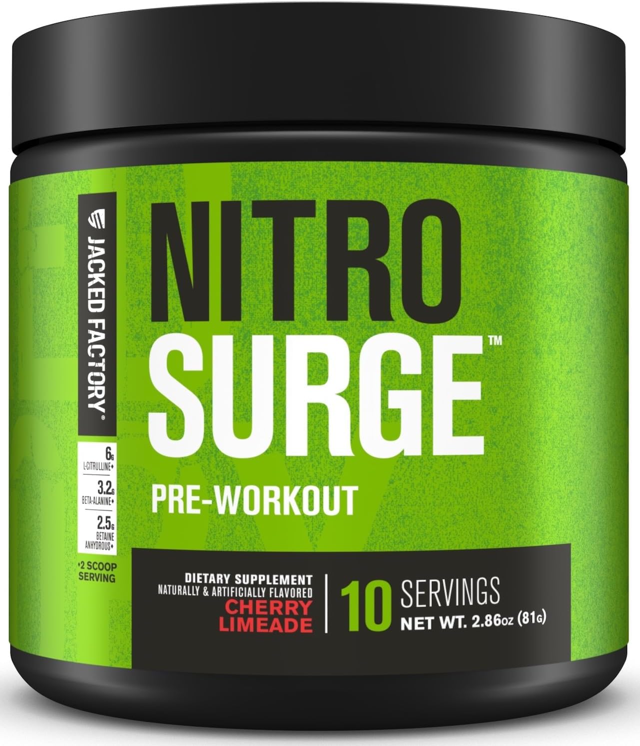 Jacked Factory NITROSURGE Pre Workout Supplement - Endless Energy, Instant Strength Gains, Clear Focus, Intense Pumps - NO Booster & Preworkout Powder with Beta Alanine - 30 Servings, Cherry Limeade