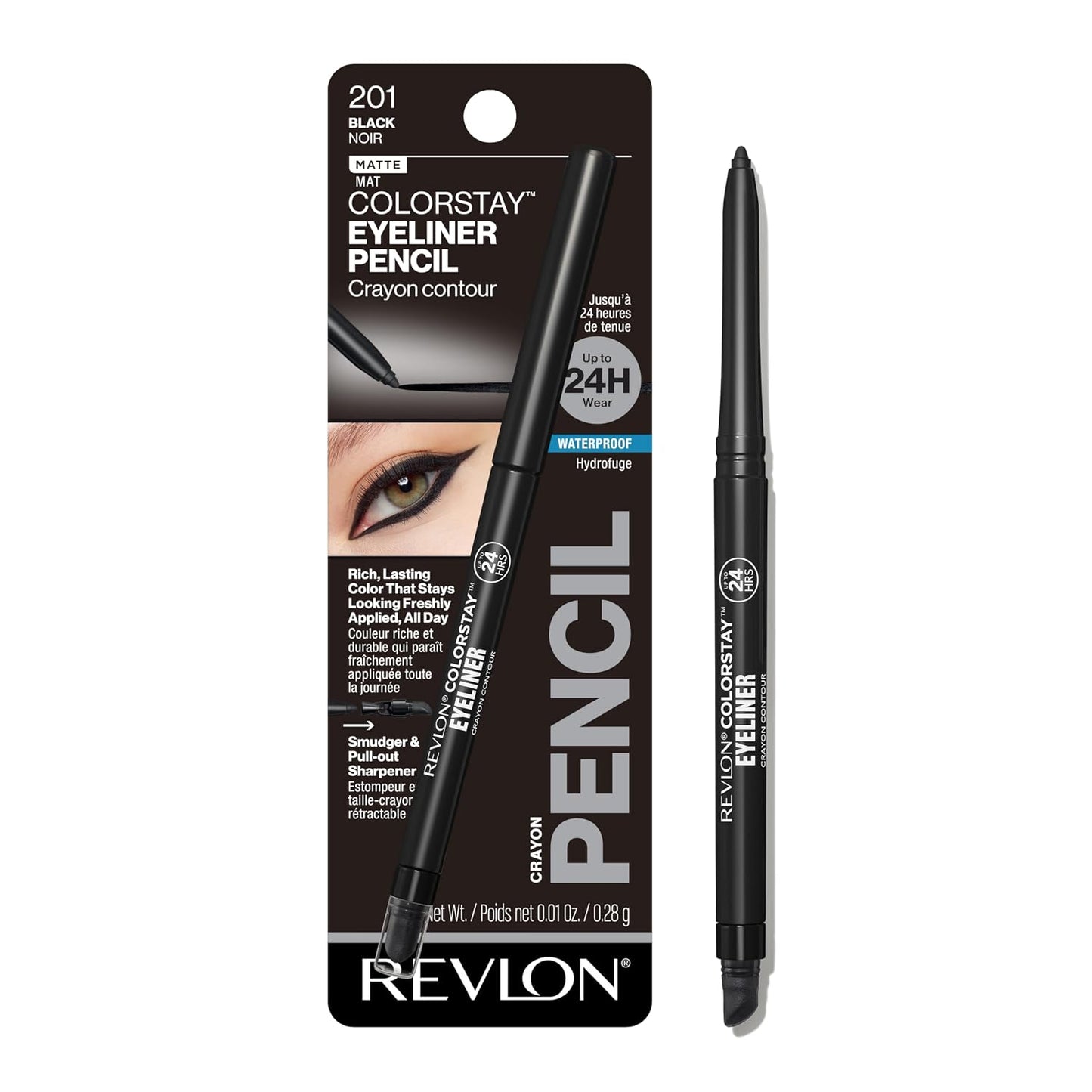 Revlon ColorStay Pencil Waterproof Eyeliner, Smudge-Proof, Eye Makeup with Built-In Sharpener, Long-Lasting, Matte Finish, 202 Black Brown, 0.01 oz | Waterproof pencil eyeliner with built-in sharpener. Smudge-proof, long-lasting, intense matte color.