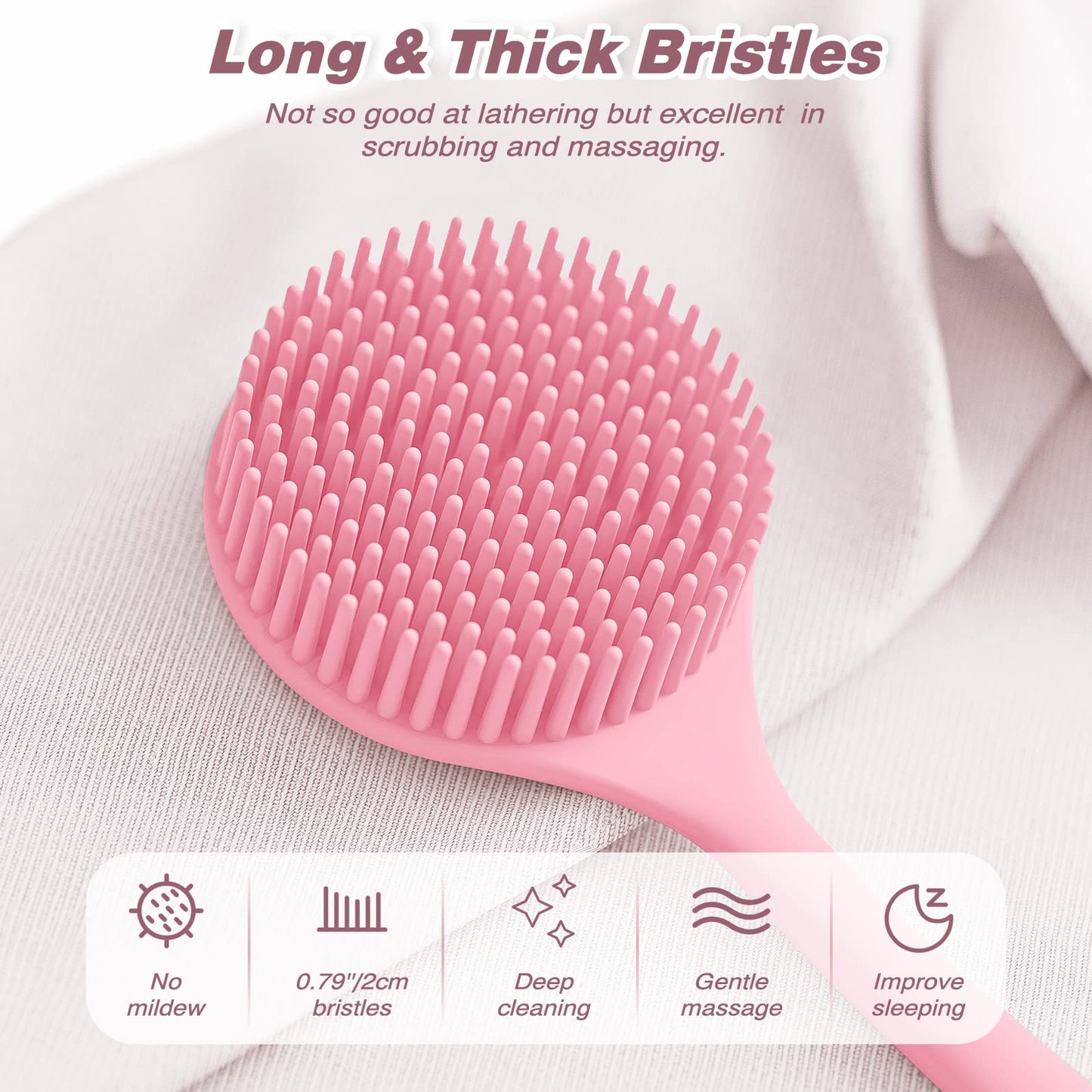 Manmihealth Silicone Back Scrubber(Thick Bristles) & Soft Bath Glove Set, Super-Exfoliating Body Scrubber & Super-Lathering Shower Brush Combination, with a Free Hook.(Black)