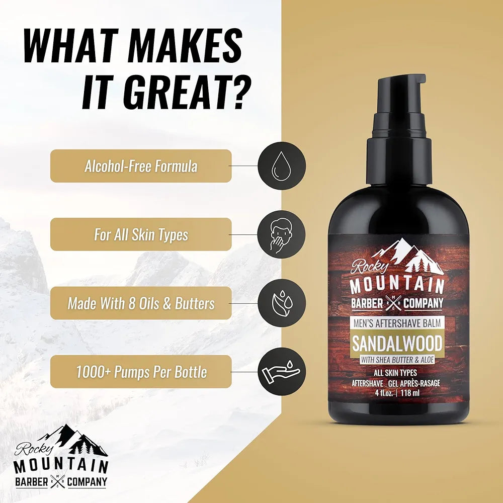 Rocky Mountain Barber Company Sandalwood Aftershave Balm for Men - Moisturizing Shea & Coconut Oil Formula - 4 oz