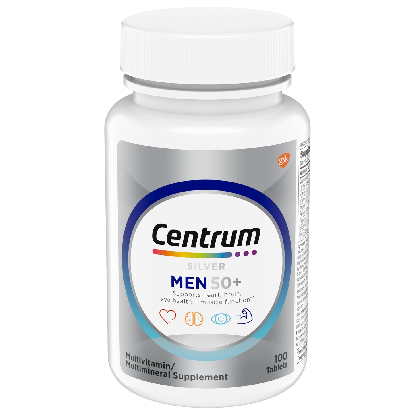 Centrum Silver Men's 50+ Multivitamin with Vitamin D3, B-Vitamins, Zinc for Memory and Cognition - 200 Tablets