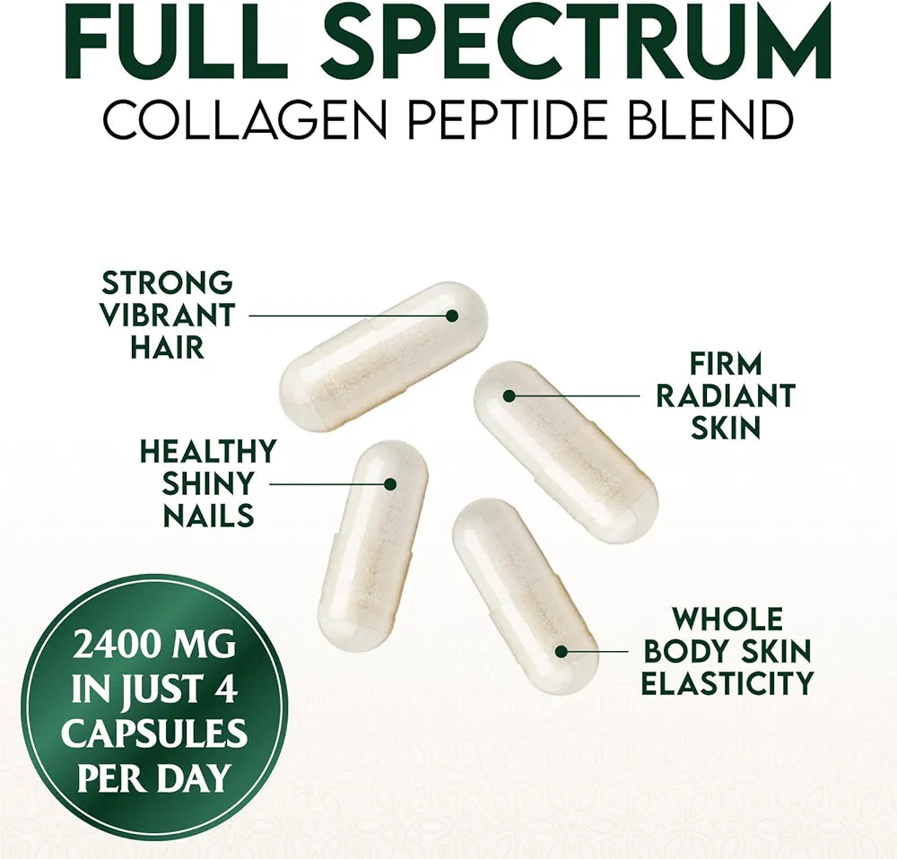 Multi Collagen Pills - Hydrolyzed Collagen Peptides Capsules for Women & Men - Types I, II, III, V, X Multi Collagen Complex - Hair, Skin & Nails Support Supplement - Bottled in the USA - 120 Capsules