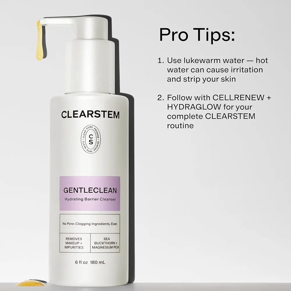 CLEARSTEM GENTLECLEAN Vitamin C Infused Calming Facial Cleanser and Makeup Remover with Goldenseal and Green Tea, 6 fl oz