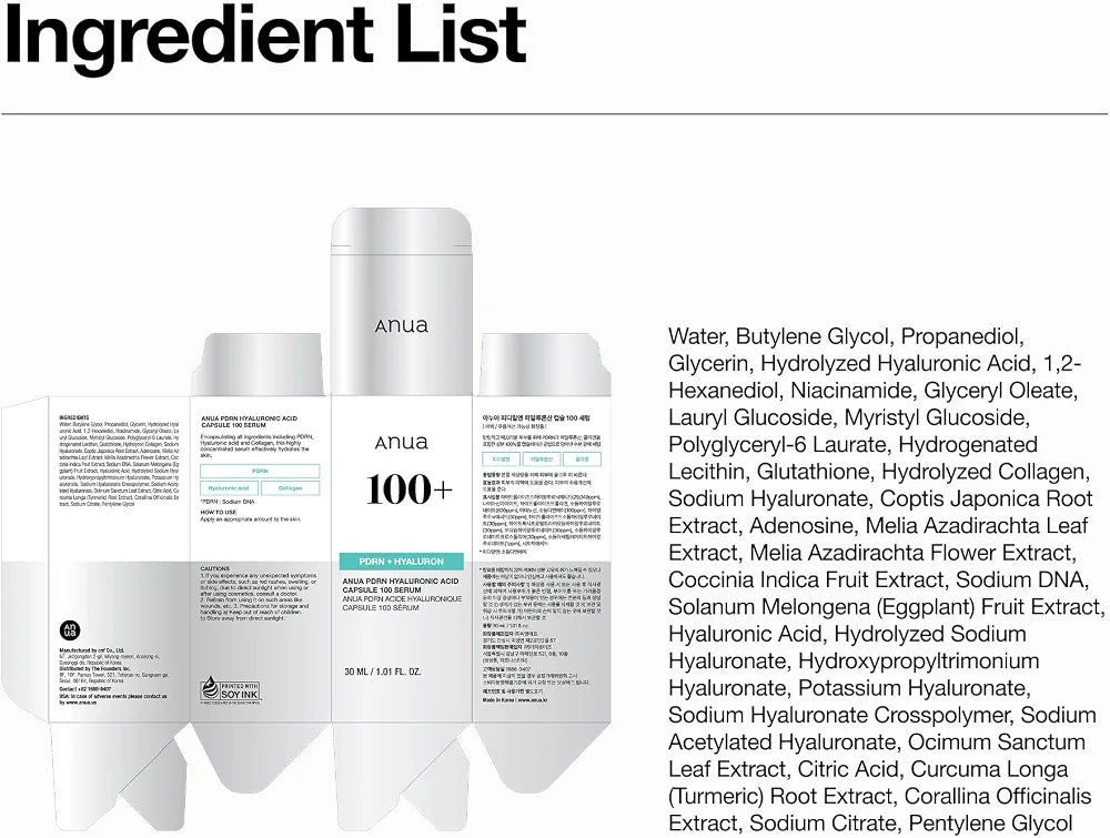 Anua PDRN Hyaluronic Acid Capsule 100 Serum - Salmon DNA Hydrating & Plumping Korean Skincare, 1.01 fl. oz