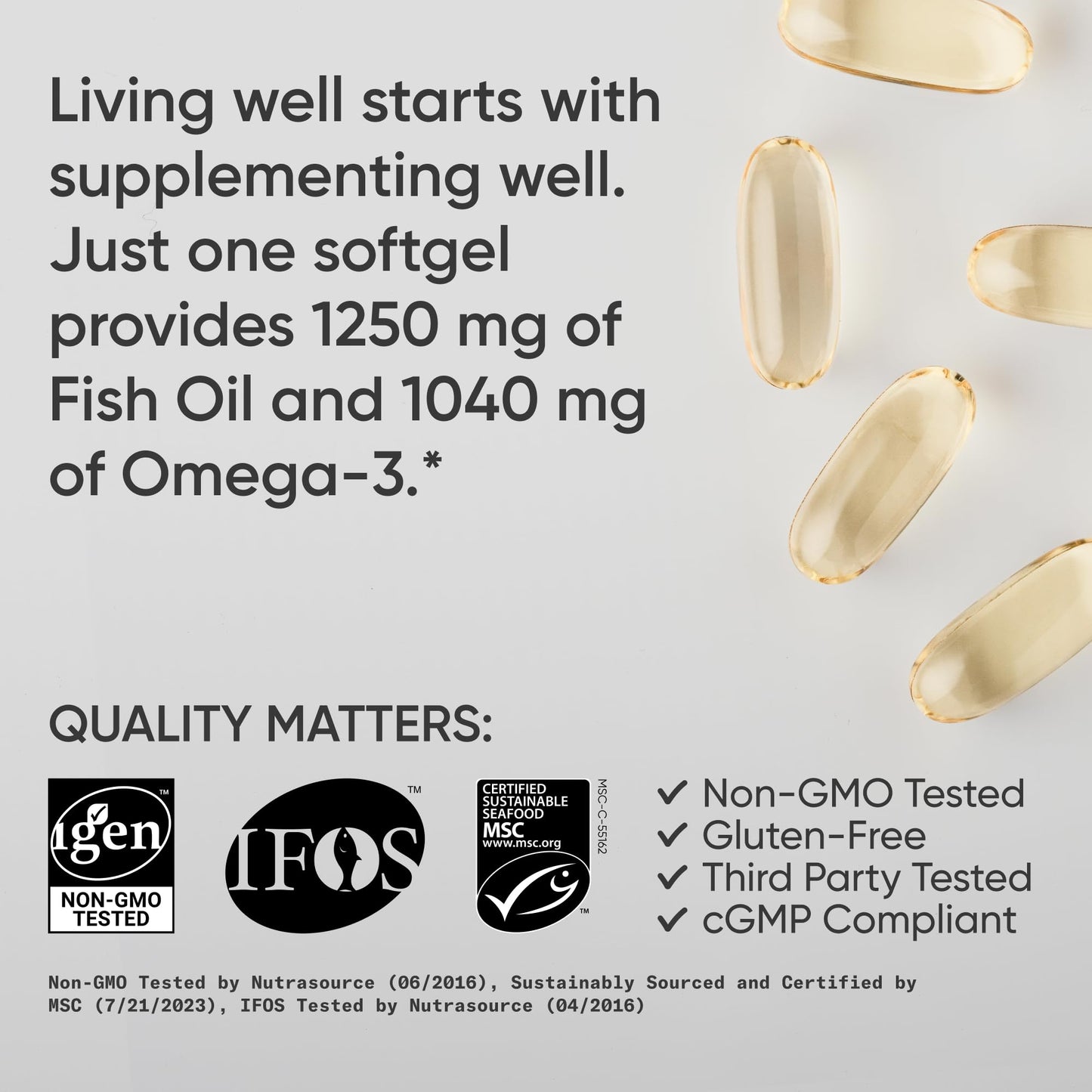 Sports Research® Omega-3 Fish Oil 1250mg from Wild Alaska Pollock, 30 Count | Always Fresh Never Fishy | 690mg EPA 260mg DHA per Softgel · Heart & Brain Health* · MSC Certified Sustainable - 30 Servings
