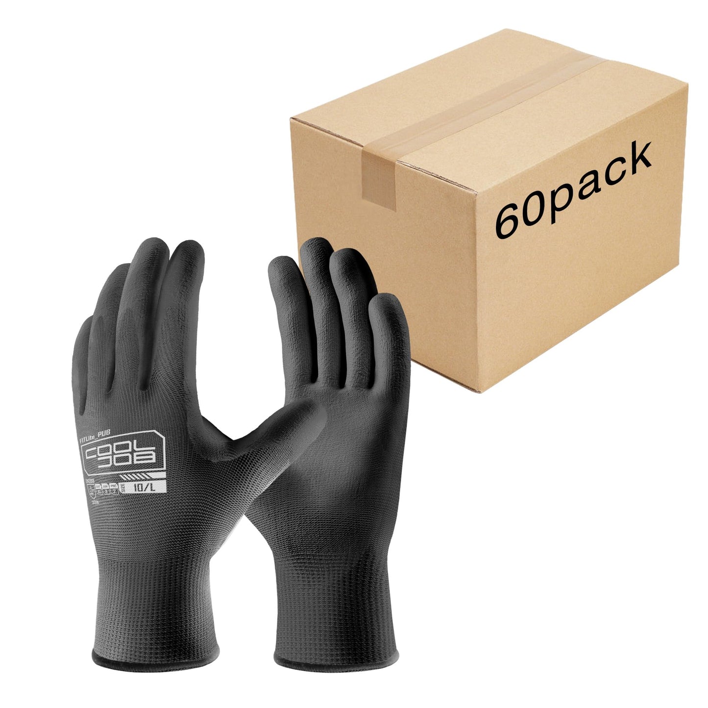 COOLJOB 12/60 Pairs Safety Work Gloves Pack Bulk with Grip PU Coating | Breathable Lightweight Gloves with Polyurethane Dipped for Men Women, 13 Gauge Seamless Knit Thin Gloves, Blue Large
