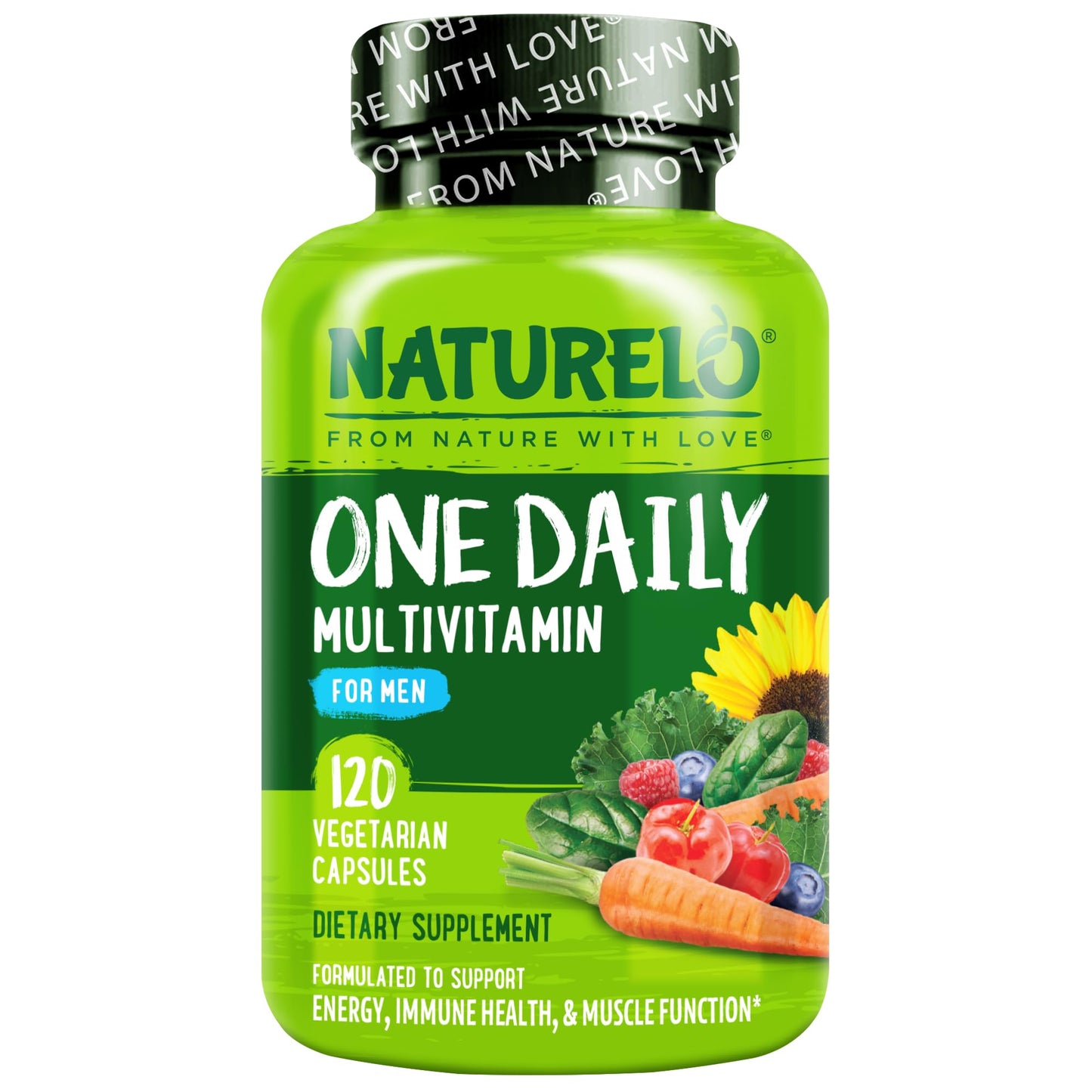 NATURELO Mens Multivitamins - One Daily Multivitamin for Men with Vitamins, Minerals & Organic Whole Foods, Boost Energy & Health, Non-GMO, 120 Vegetarian Capsules