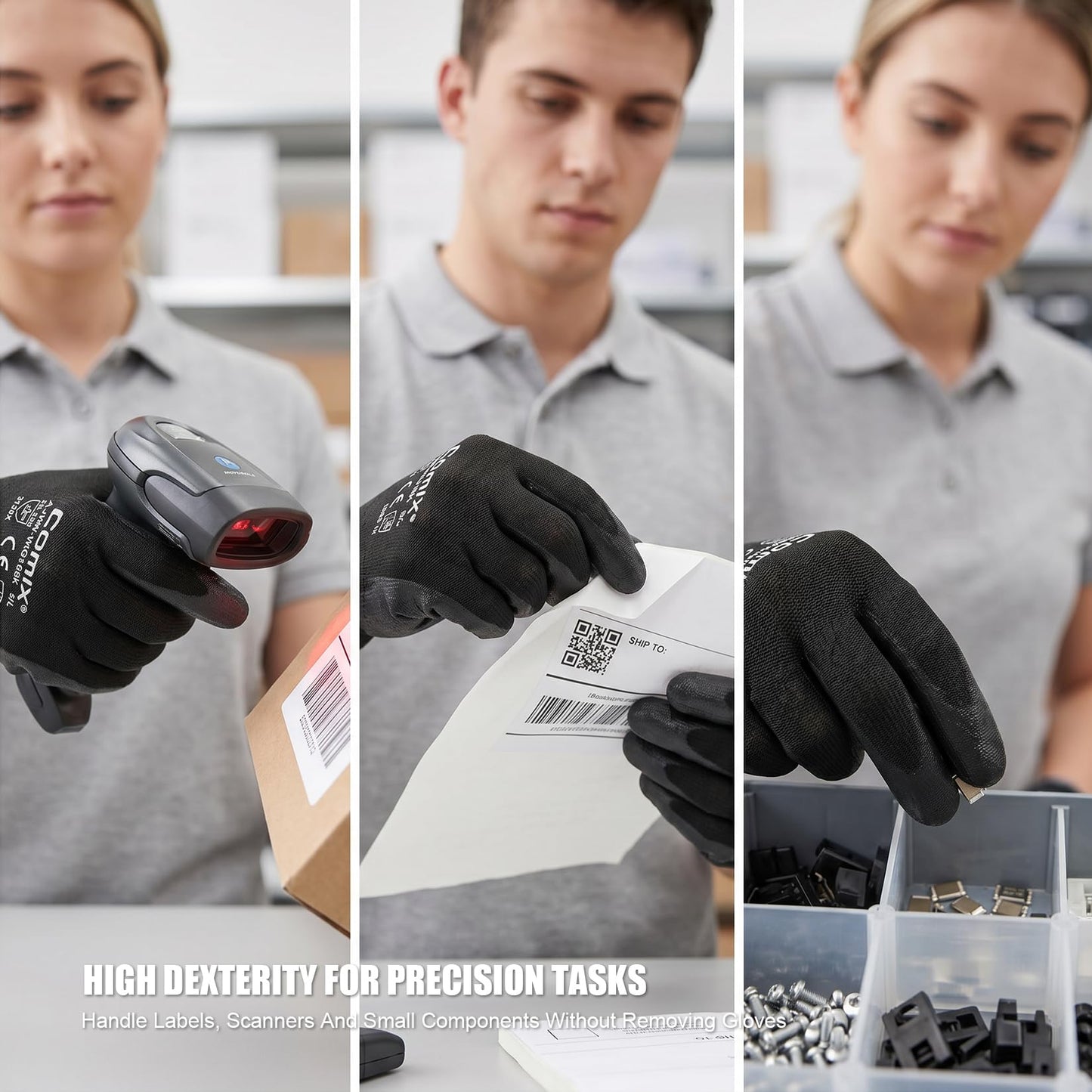 Comix PU Coated Work Gloves 12 Pairs, Light Grip for Warehouse | High-Dexterity Safety Gloves. Breathable 13-Gauge Liner. Ideal For Material Handling, Logistics, Assembly & Maintenance