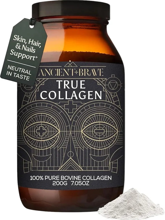 Ancient + Brave True Collagen Powder 7.05oz , EU Grass Fed Collagen Peptides, Highly Absorbable Protein Powder, Supplements for Women, Supplement for Hair, Skin and Nails