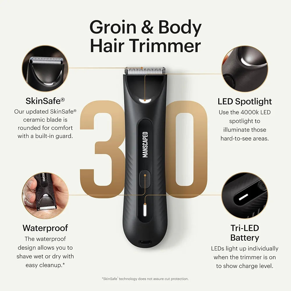 MANSCAPED The Lawn Mower 3.0 Plus Waterproof Electric Groin and Body Hair Trimmer for Men, Tuxedo Black