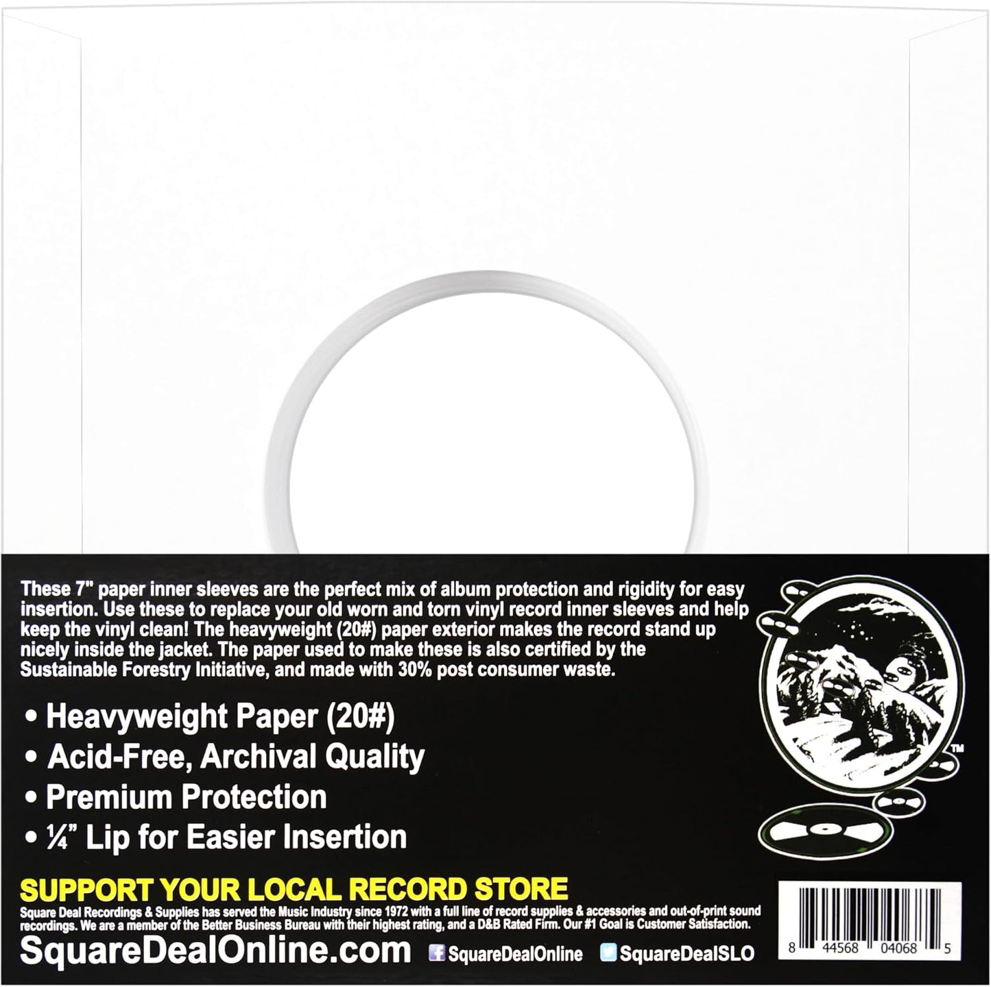 (500) Archival Quality Acid-Free Heavyweight Paper Inner Sleeves for 7 Inch Vinyl Records #07IW