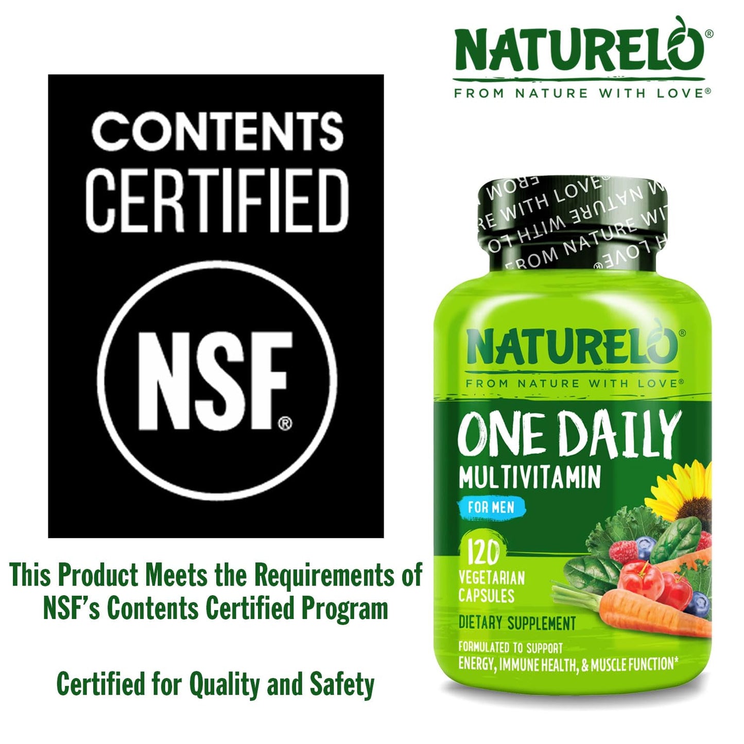NATURELO Mens Multivitamins - One Daily Multivitamin for Men with Vitamins, Minerals & Organic Whole Foods, Boost Energy & Health, Non-GMO, 120 Vegetarian Capsules