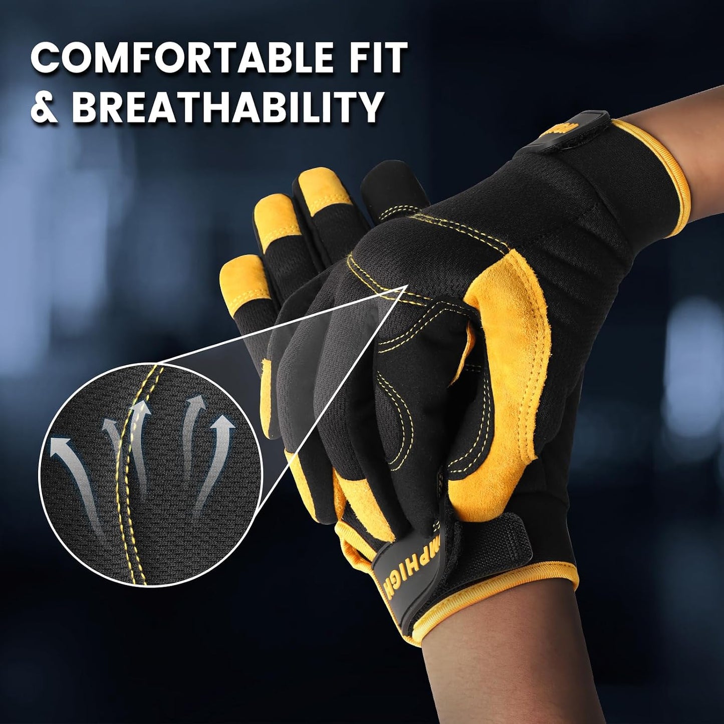 Safety Work Gloves, Men's Utility Mechanic Working Gloves for All Purpose, Touchscreen Compatible, Flexible Breathable Fit, Knuckles & Palm (M)