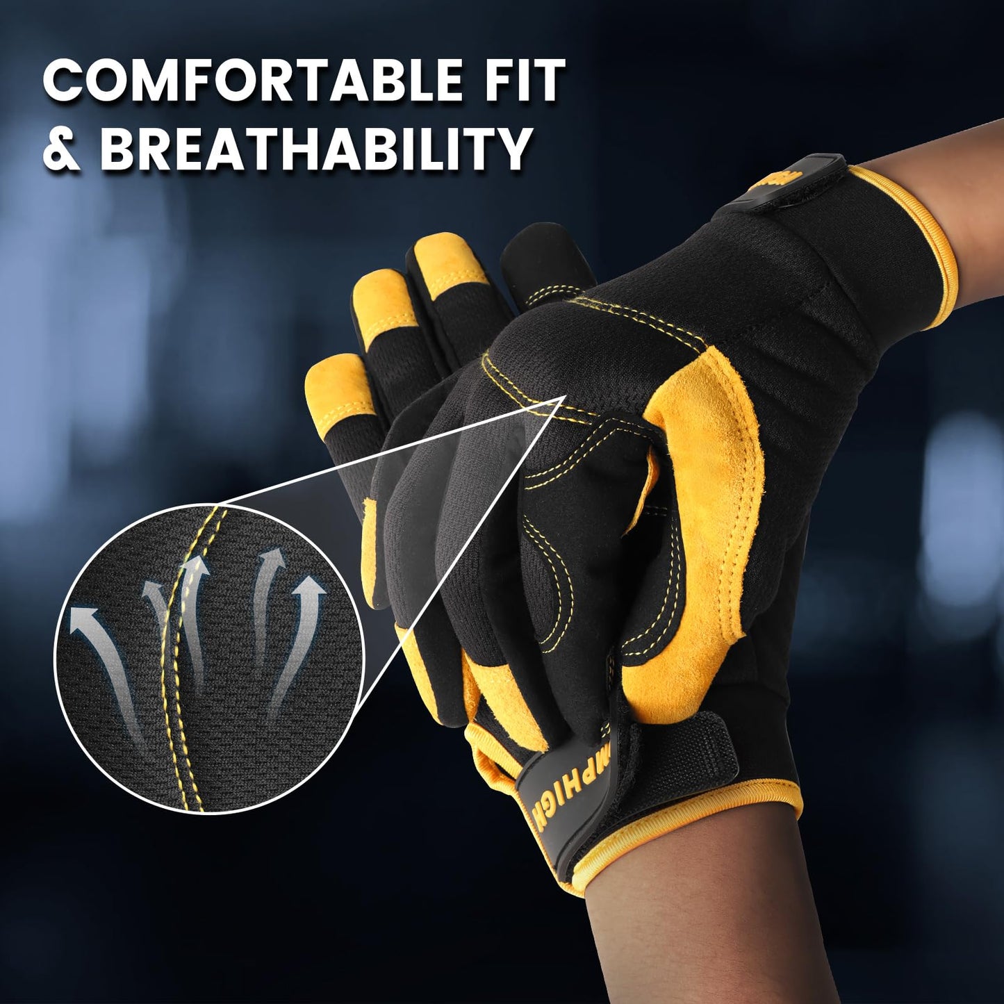 Safety Work Gloves, Men's Utility Mechanic Working Gloves for All Purpose, Touchscreen Compatible, Flexible Breathable Fit, Knuckles & Palm (M)