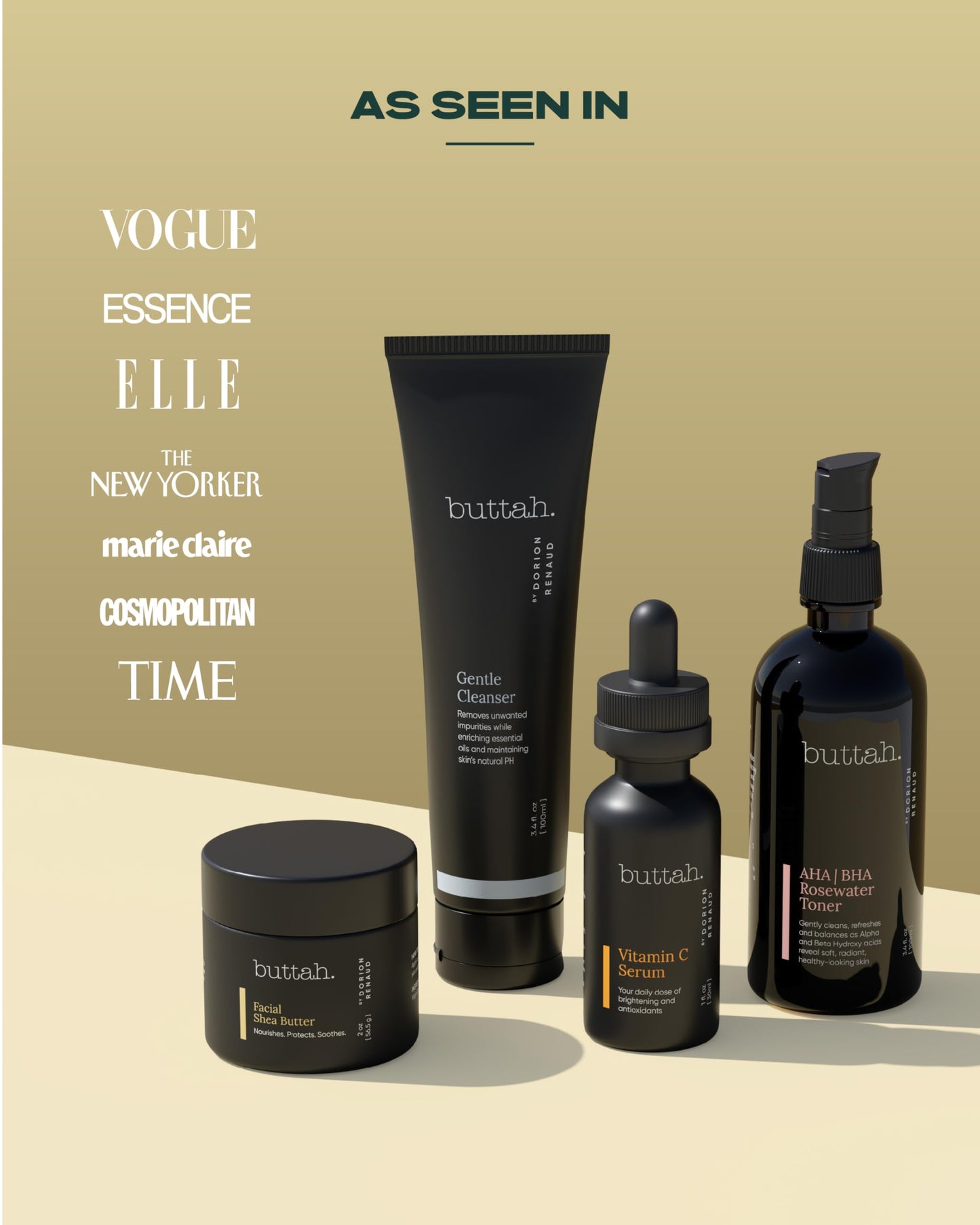 Buttah Skin Supreme Kit for Melanin Rich Skin | CocoShea Revitalizing Cream 2 oz | Vitamin C Serum 1 oz | Cleanser 3.4 oz | Rosewater Toner 3.4 oz | Black Owned Skincare