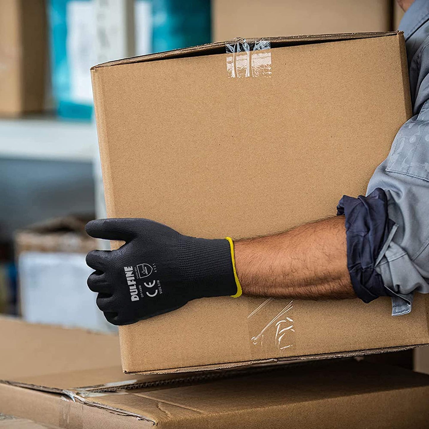 DULFINE Safety Work Gloves for Men & Women, PU Coated Seamless Knit Grip
