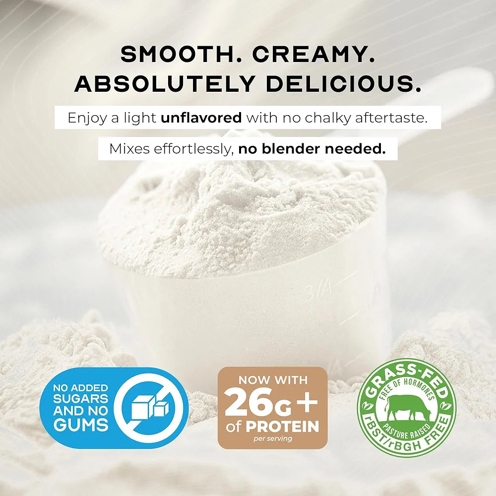 Muscle Feast Grass-Fed Whey Protein Isolate, All Natural Hormone Free Pasture Raised, Whey Isolate Protein Powder for Men and Women, Clean, Non-GMO & Gluten-Free Isolate Protein - Unflavored, 2lb