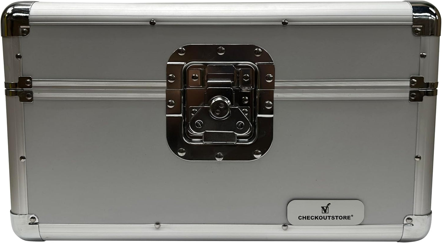 CheckOutStore Silver Aluminum 7" 45 RPM Record Storage Box (Holds Up to 200 Records)