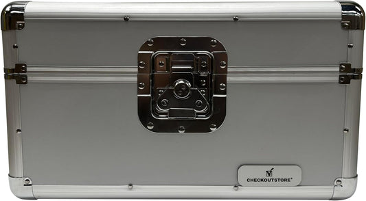 CheckOutStore Silver Aluminum 7" 45 RPM Record Storage Box (Holds Up to 200 Records)