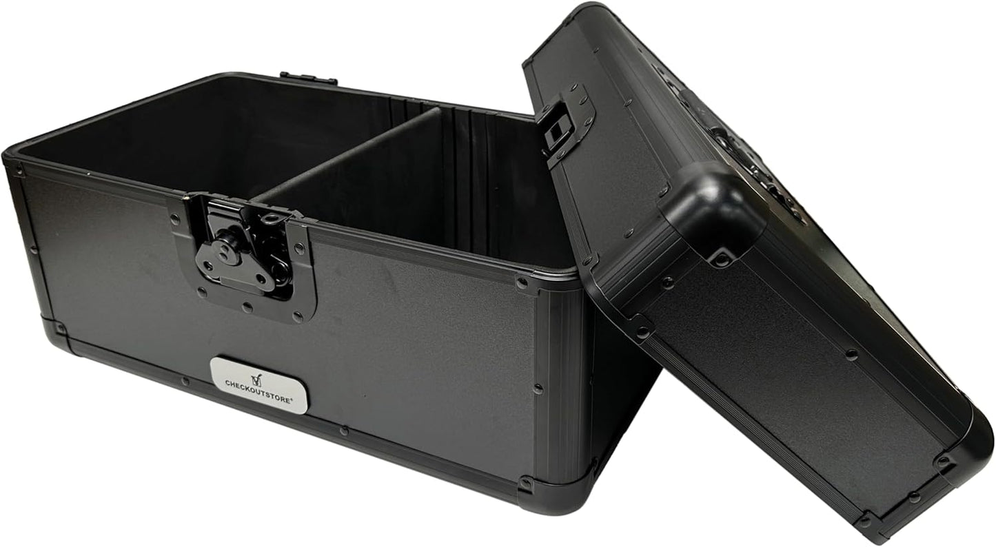 CheckOutStore Black Aluminum 7" 45 RPM Record Storage Box (Holds Up to 200 Records)