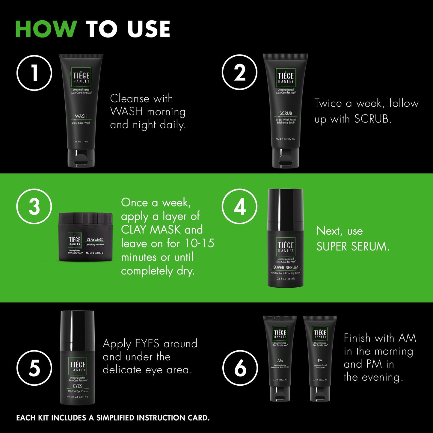 Tiege Hanley Essential Men's Skin Care Set, 30-Day, 4 Piece Kit | Level 1 Essential Routine, Daily Face Wash, Facial Scrub, AM SPF & PM Moisturizers