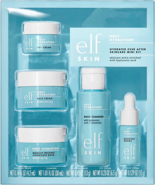 e.l.f. SKIN Holy Hydration! 4-Piece Travel-Friendly Skincare Mini Kit with Cleanser, Makeup Remover, Moisturizer, and Eye Cream