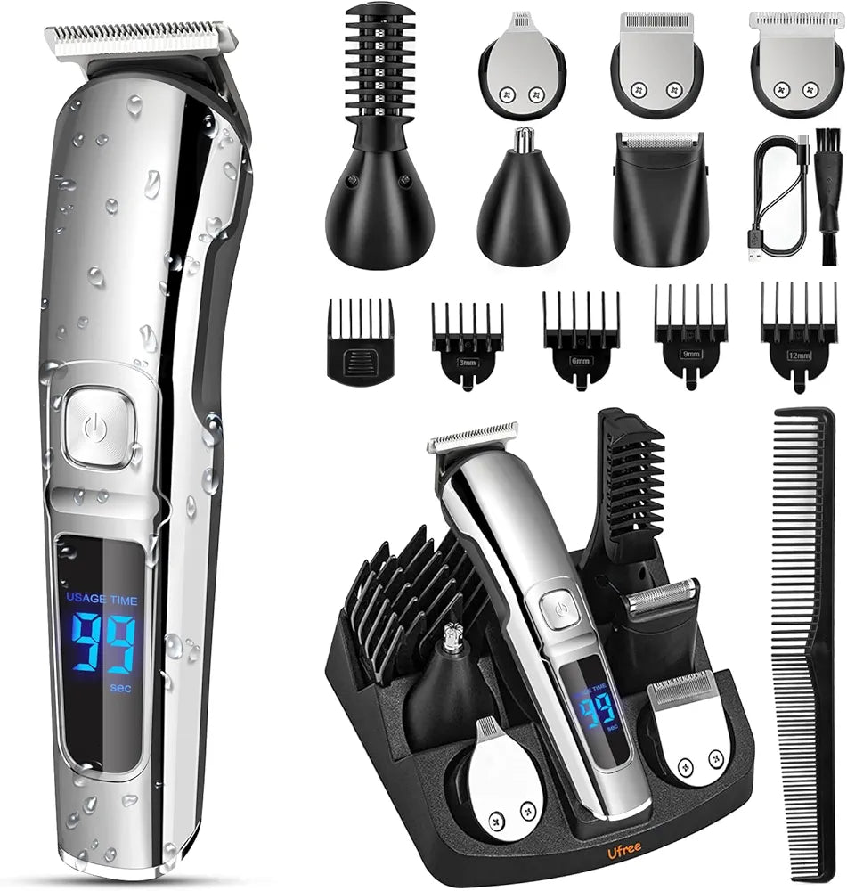 Ufree 5-in-1 Waterproof Cordless Grooming Kit: Electric Beard Trimmer, Hair Clipper, and Body Shaver for Men
