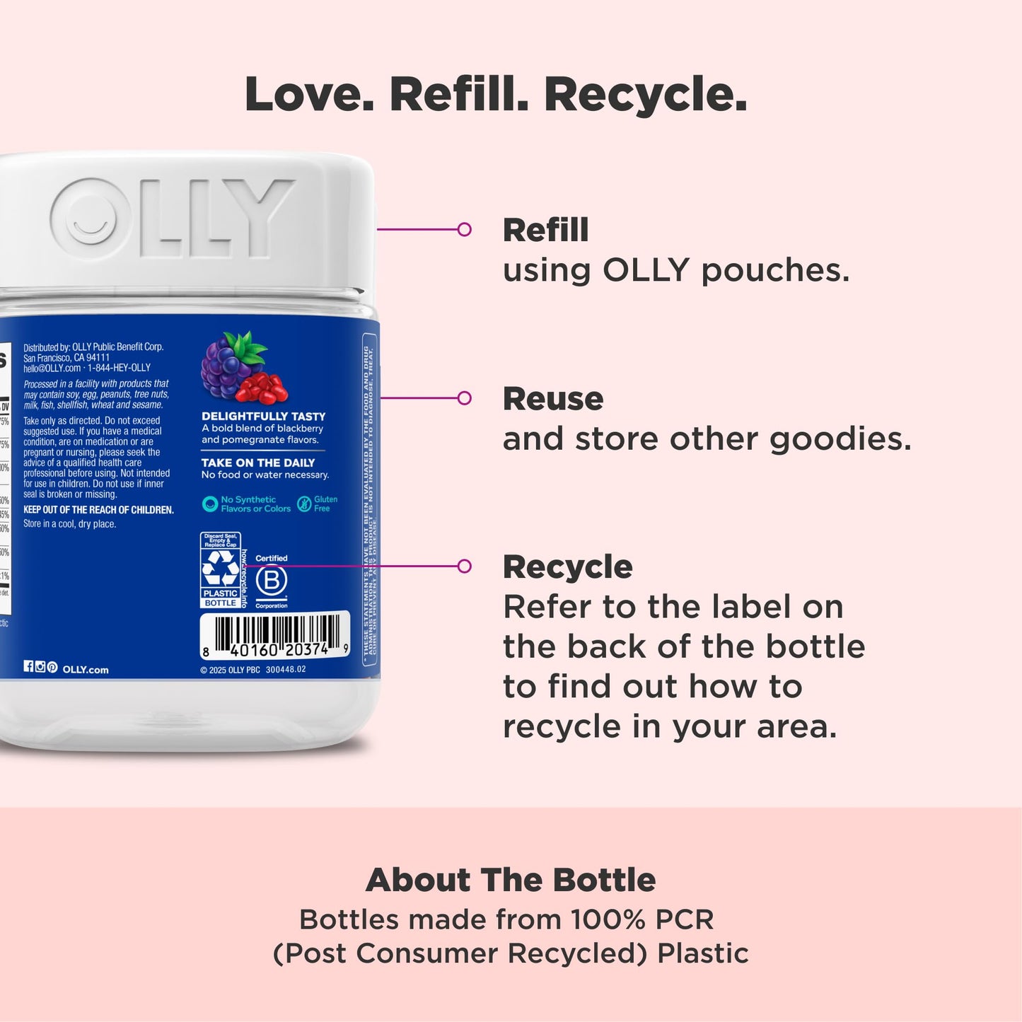 OLLY Men's Multivitamin Gummy, Vitamins A, C, D, E, B, Zinc, Blackberry Flavor, 45 Day Supply - 90 Count
